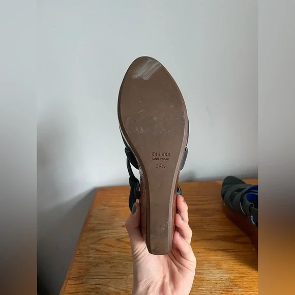 Miu Miu Navy Leather Cork Wedges Womens Size EU 39.5 - Picture 6 of 6